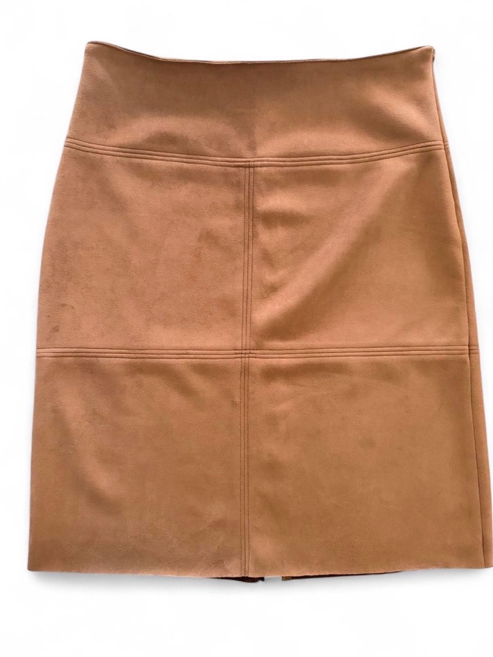 Camel Faux Suede-Look Pencil Skirt